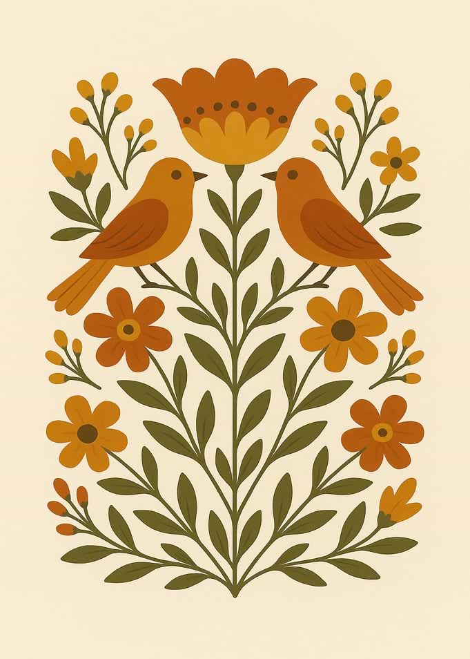Folk Art Birds And Flowers Scandinavian