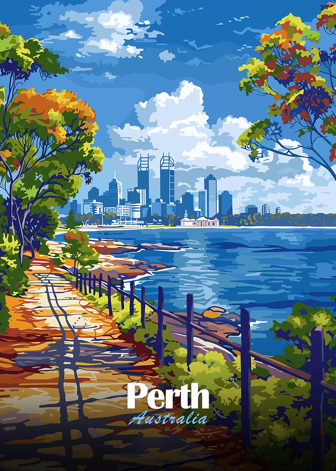 Perth Australia Cityscape Travel Poster