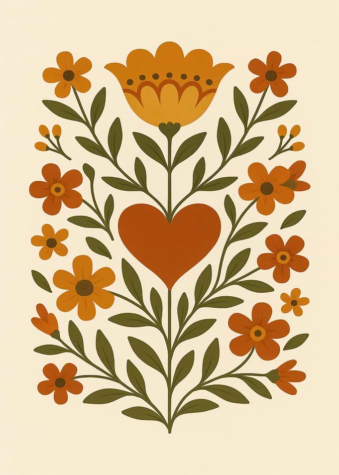 Scandinavian Folk Art Floral Heart Print