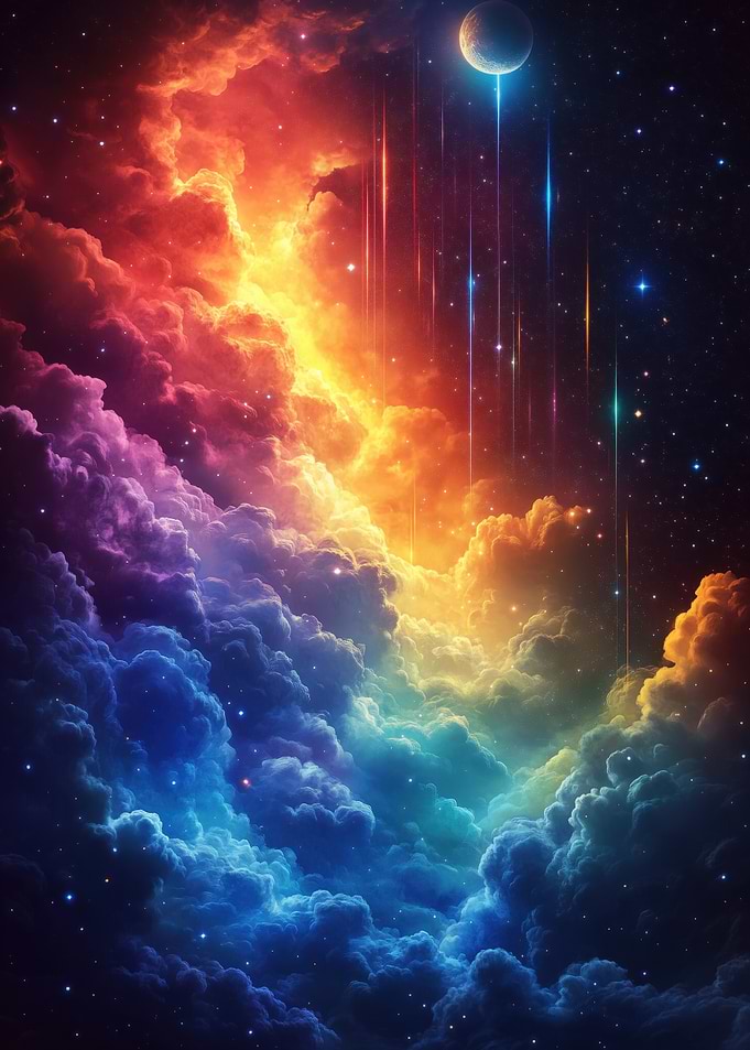 Colorful Nebula with Moon and Stars