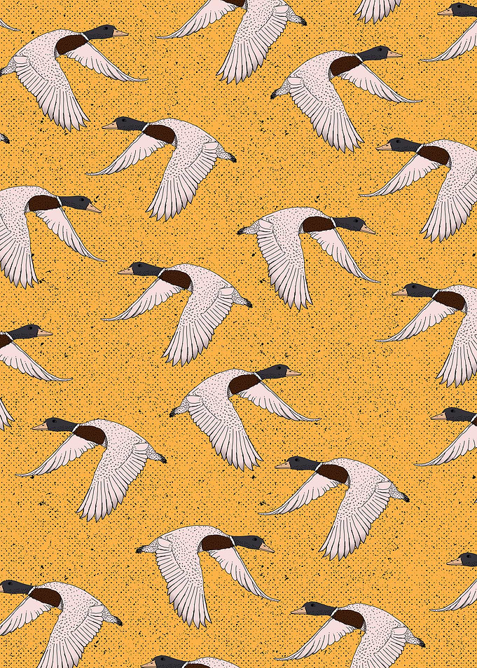 Flying Ducks Pattern on Yellow Background