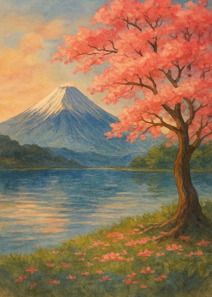 Mount Fuji and Cherry Blossoms Painting