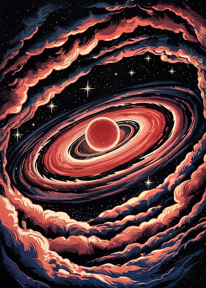 Cosmic Red Planet and Nebula