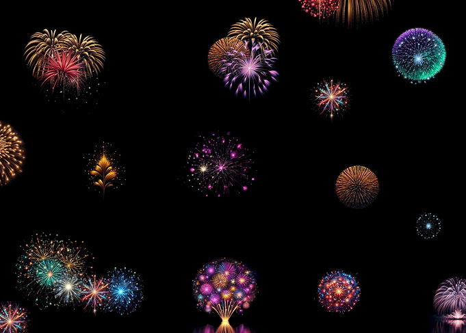 Colorful Fireworks Display on Black Background