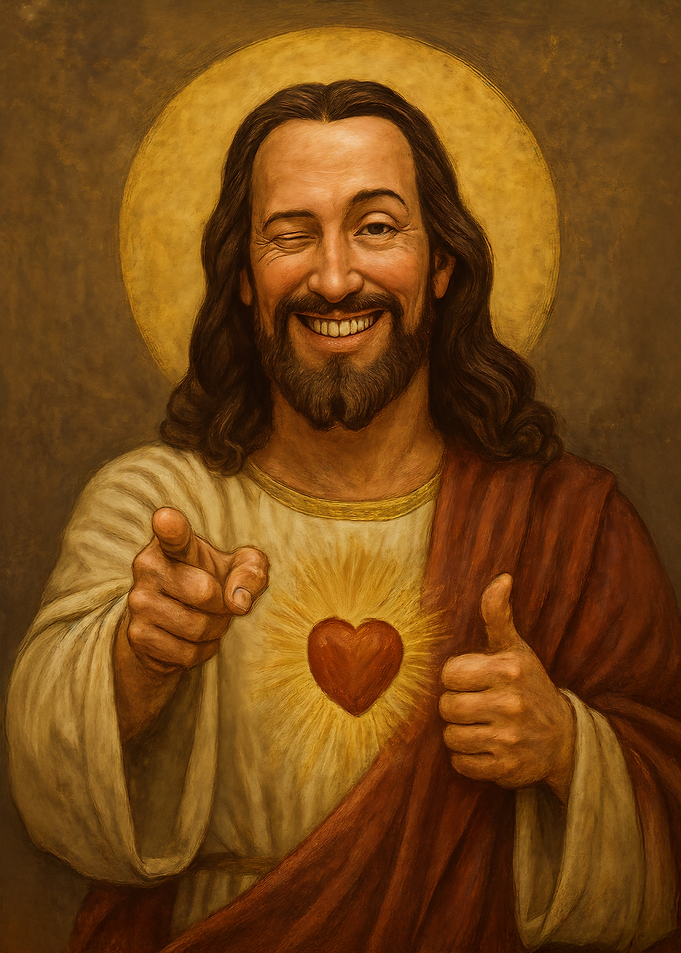 Winking Buddy Christ – Iconic Art Jesus Christ