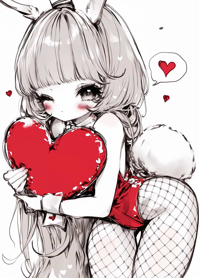 Sexy Anime Bunny Girl with Red Heart
