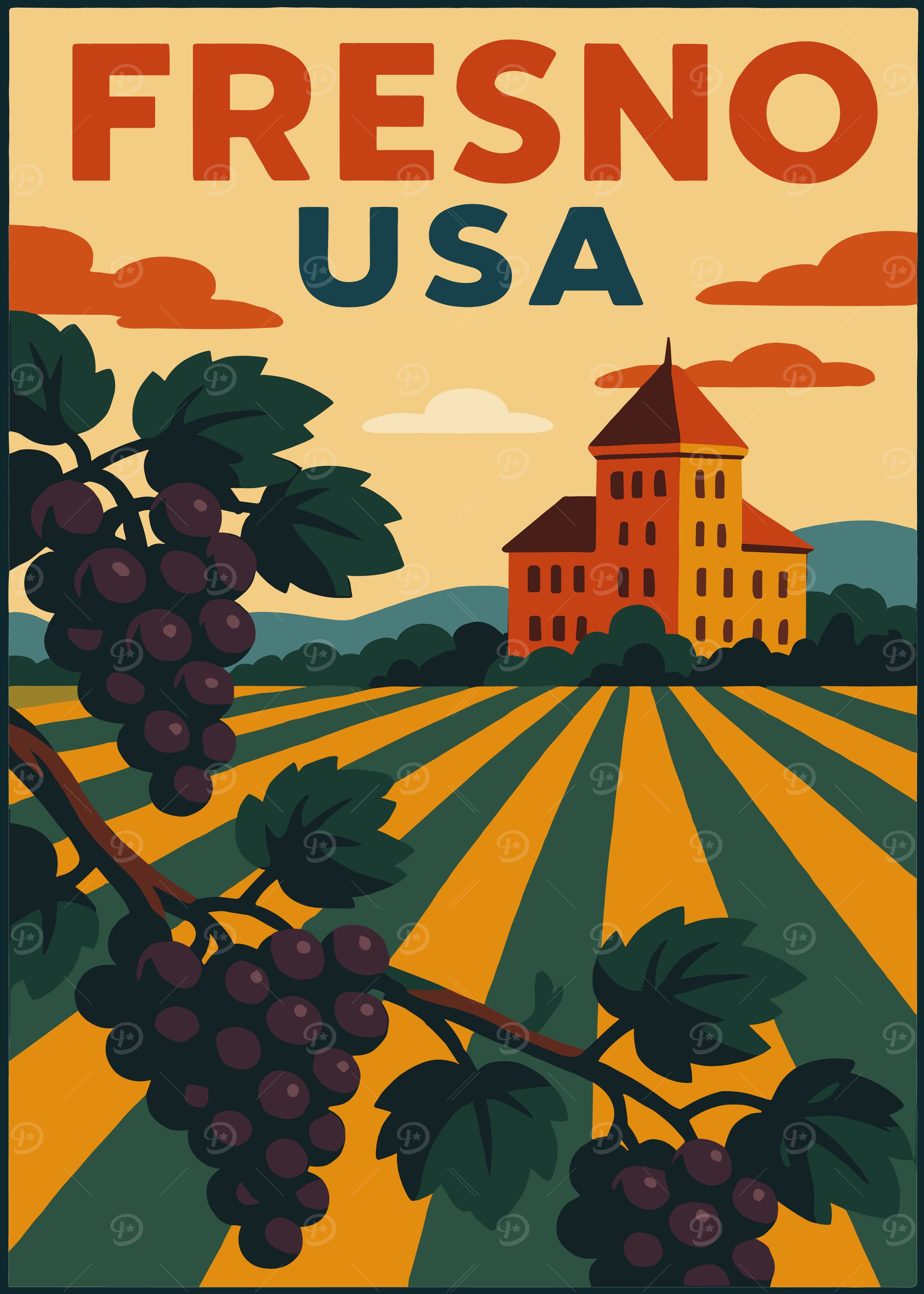 Fresno USA Vintage Travel Poster