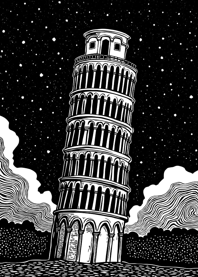 Leaning Tower of Pisa Black and White