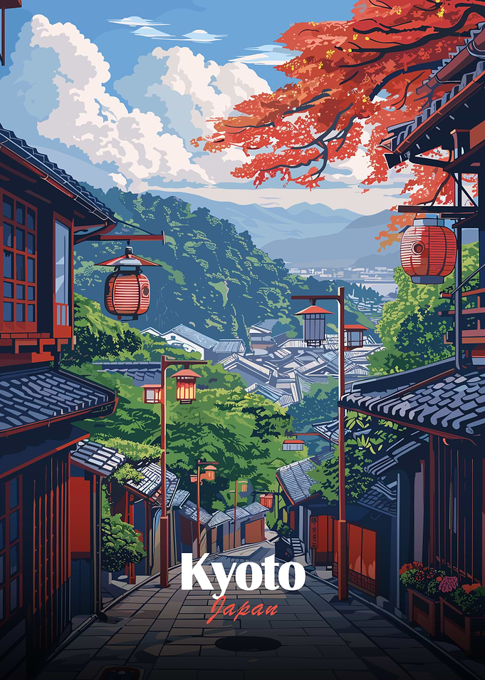 Kyoto Japan Street View Illustration