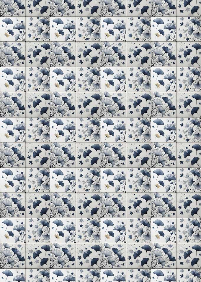 Ginkgo Leaves Pattern in Blue and White