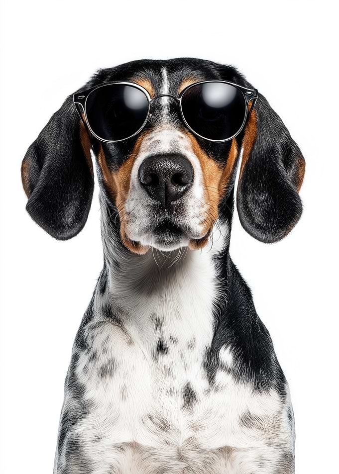 Cool Treeing Walker Coonhound Dog with Sunglasses Portrait