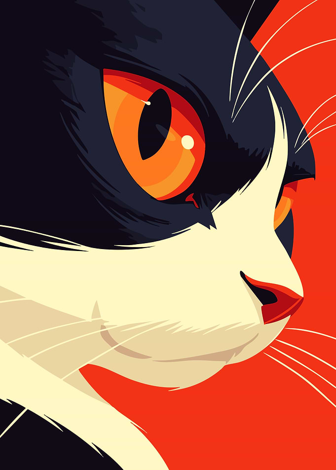 Cat Face Cute Minimalist Art Illustration