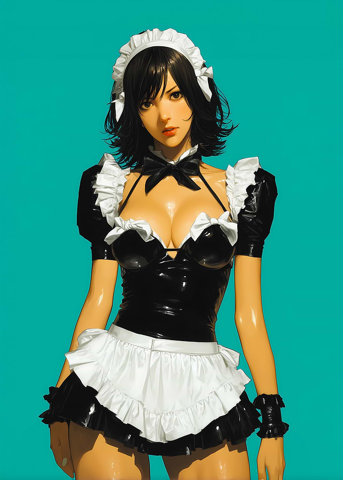 Anime Maid in Black and White Latex