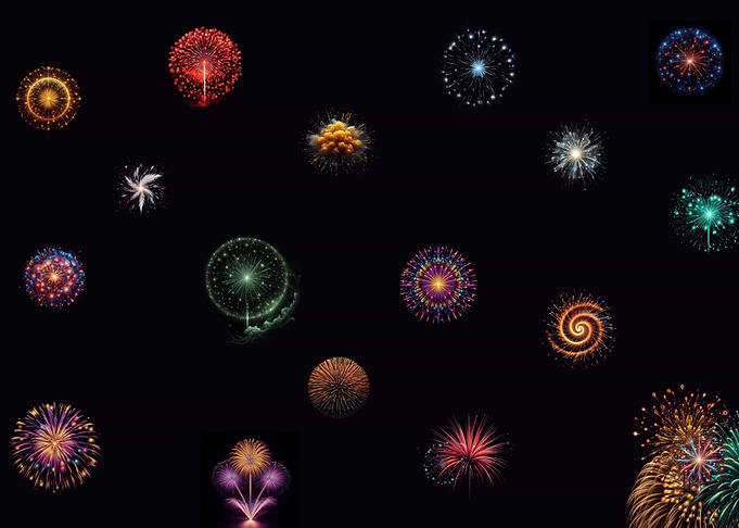 Colorful Fireworks Display on Black Background