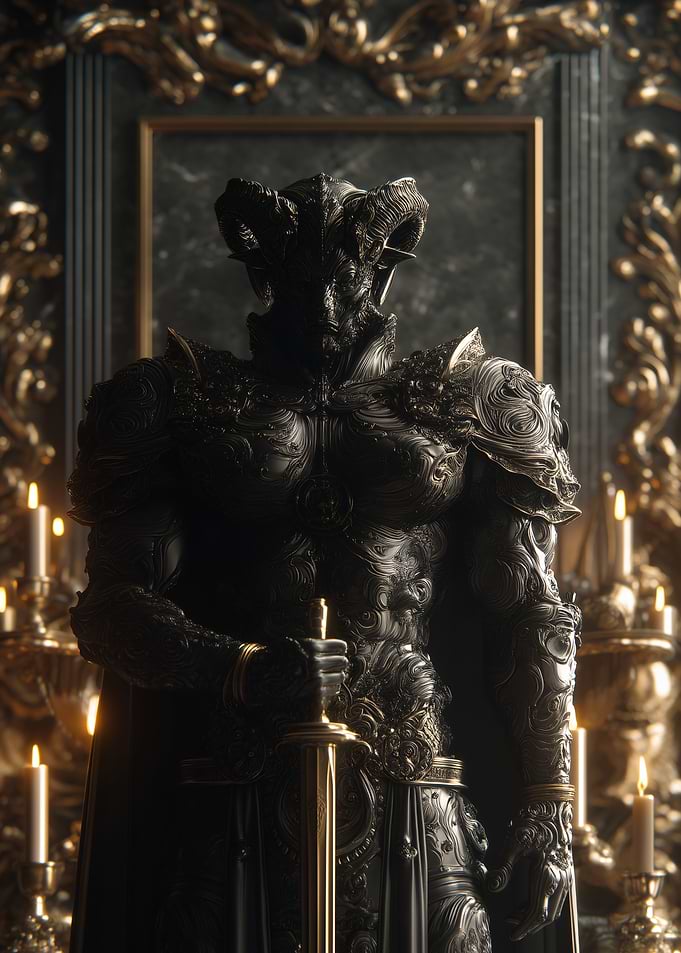 Ornate Dark Knight with Golden Sword