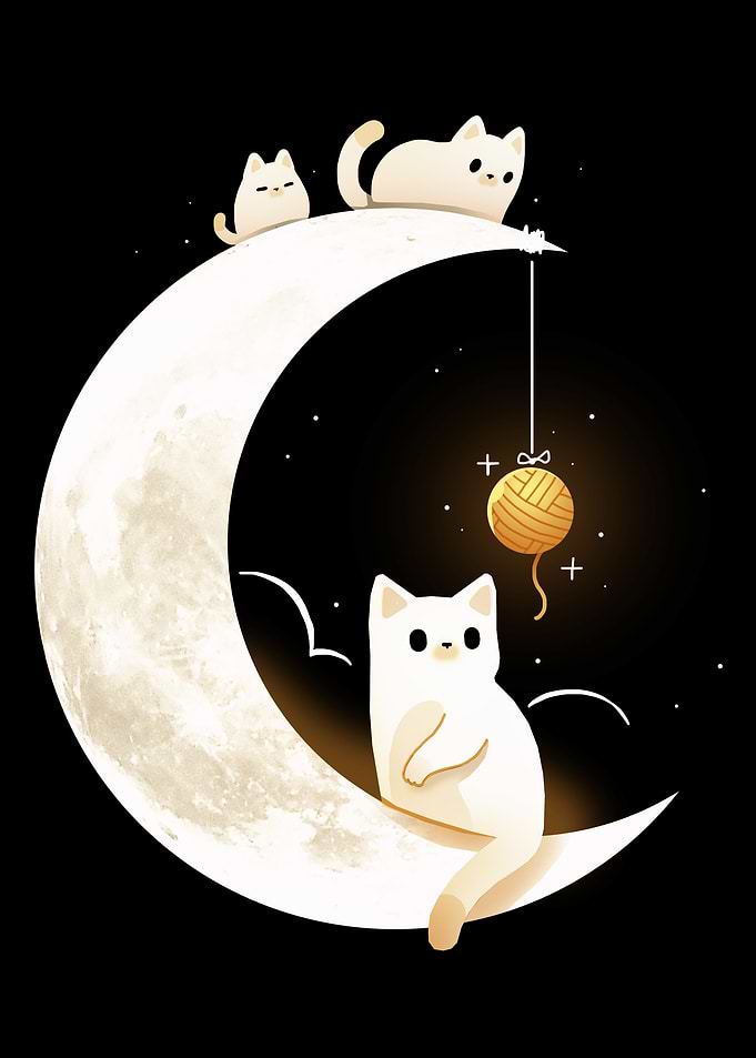 Cats on the Moon with Yarn