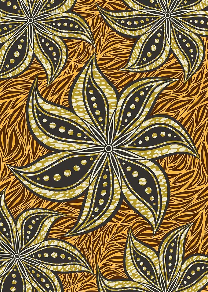 African Floral Pattern with Brown and Gold
