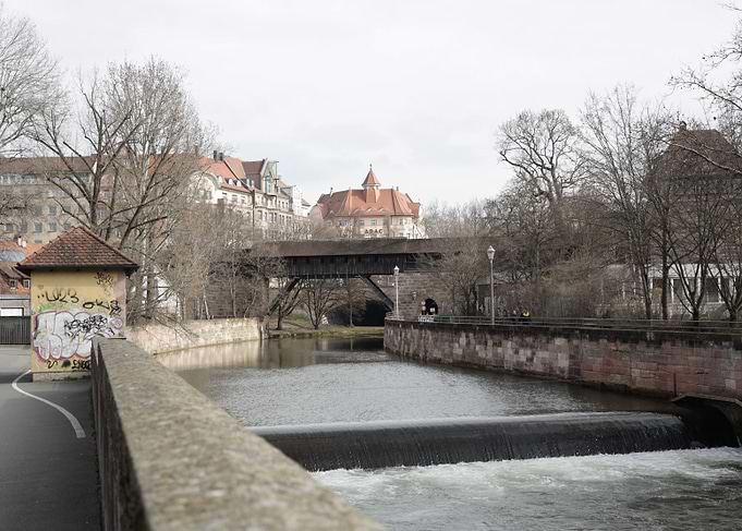 Nuremberg River View with Covered Bridge