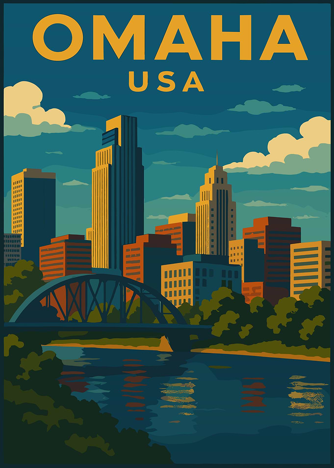 Omaha USA Cityscape Travel Poster