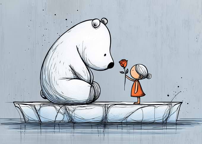 Polar Bear and Girl with Rose