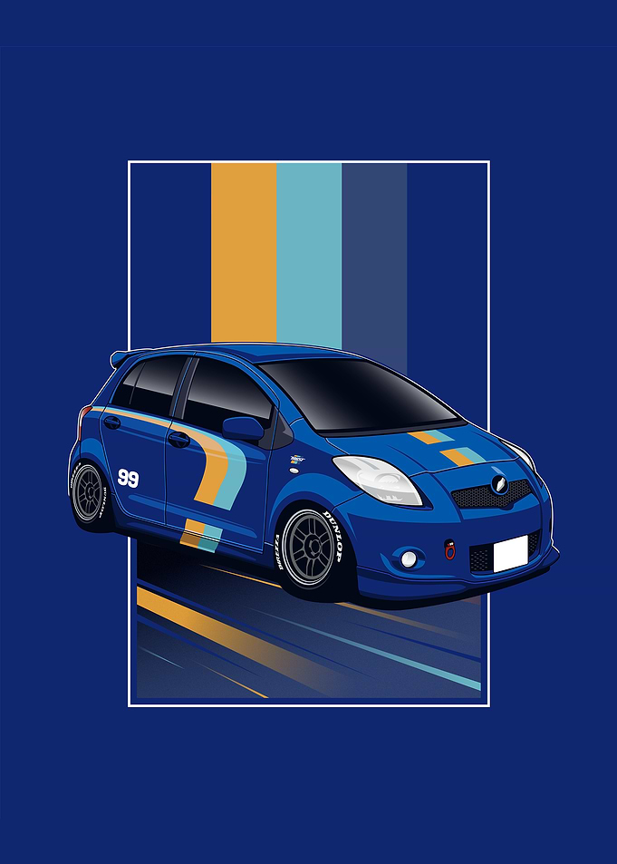 Blue Toyota Yaris Racing Car Illustration