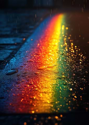 Rainbow Reflection on Wet Pavement