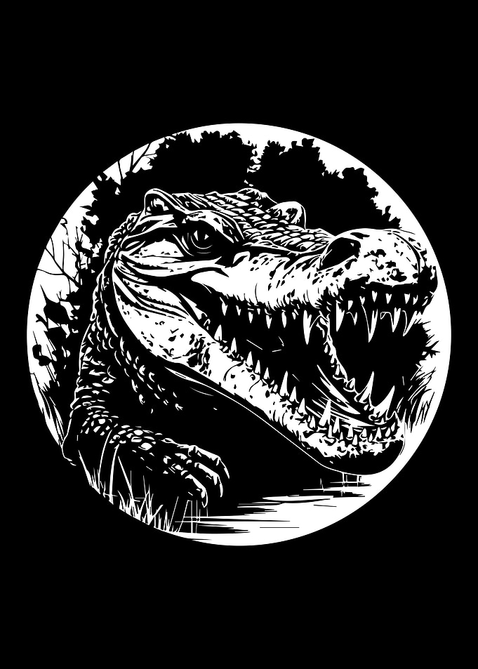 Alligator Portrait Black and White