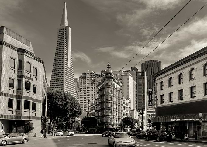 San Francisco Cityscape in Sepia Tone