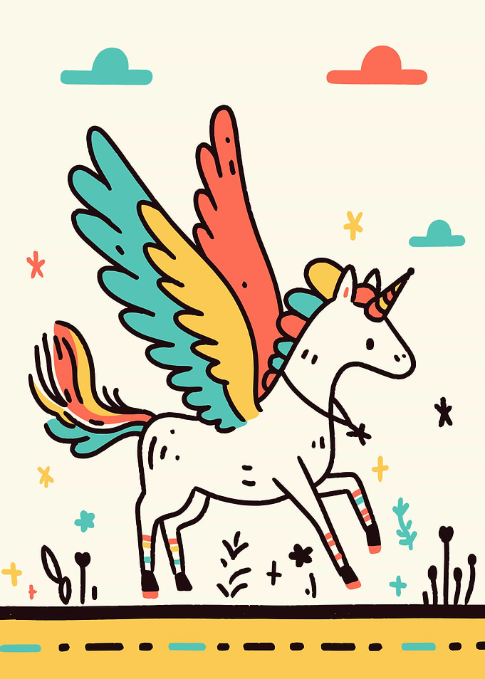Colorful Winged Unicorn Illustration