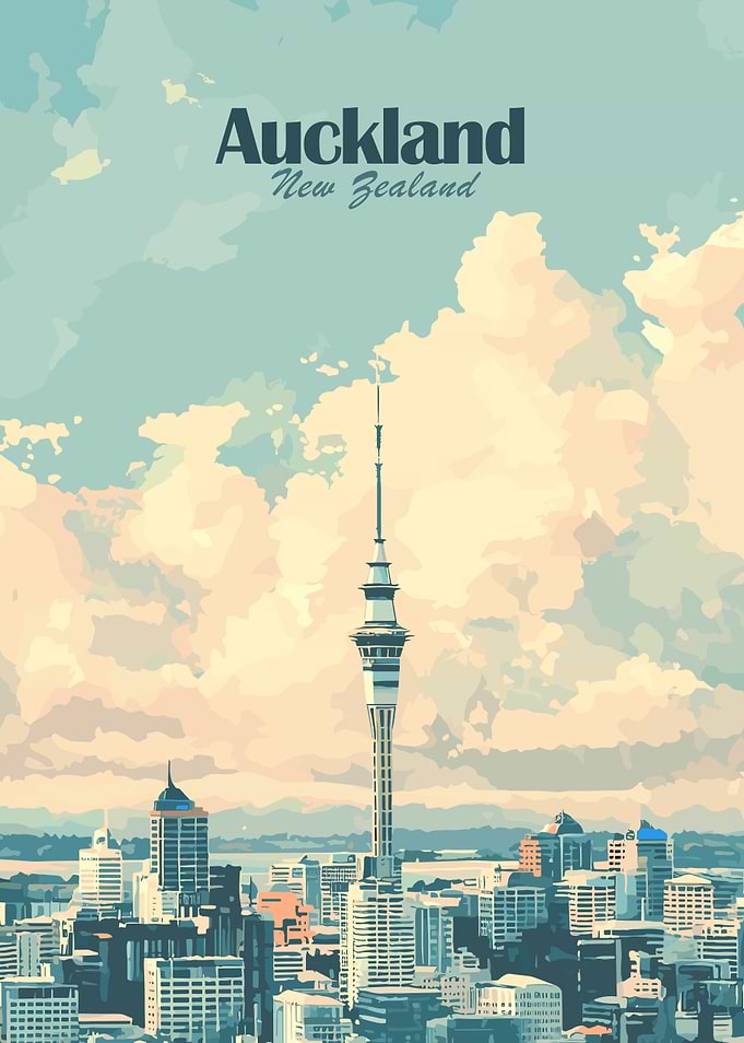 Auckland New Zealand Skyline Art