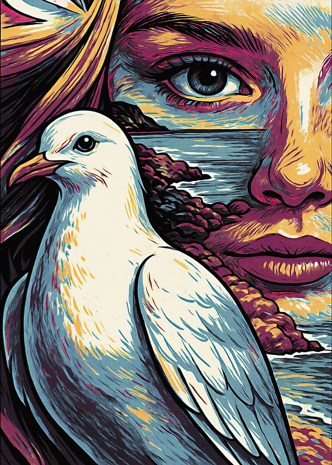 Seagull and Woman Portrait