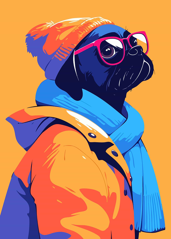 Stylish Pug Portrait Retro Minimalist Art Illustration
