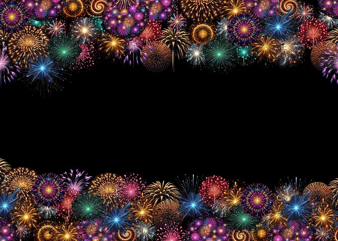 Colorful Fireworks Frame on Black Background