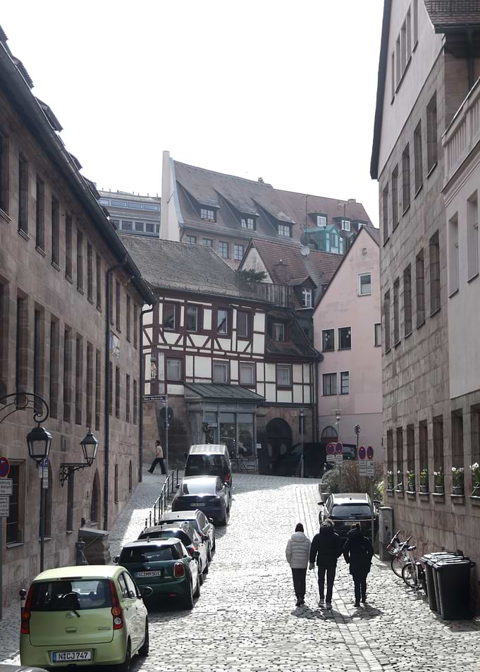 Nuremberg street with cars and pedestrians