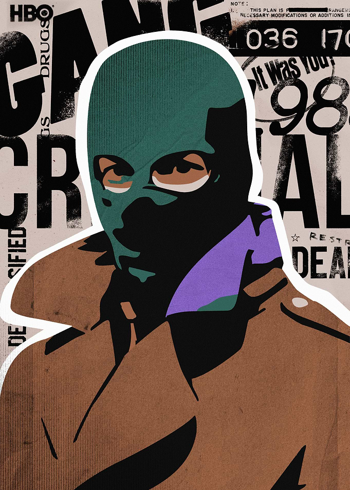 Masked Villain Portrait Pop Collage with Press Background