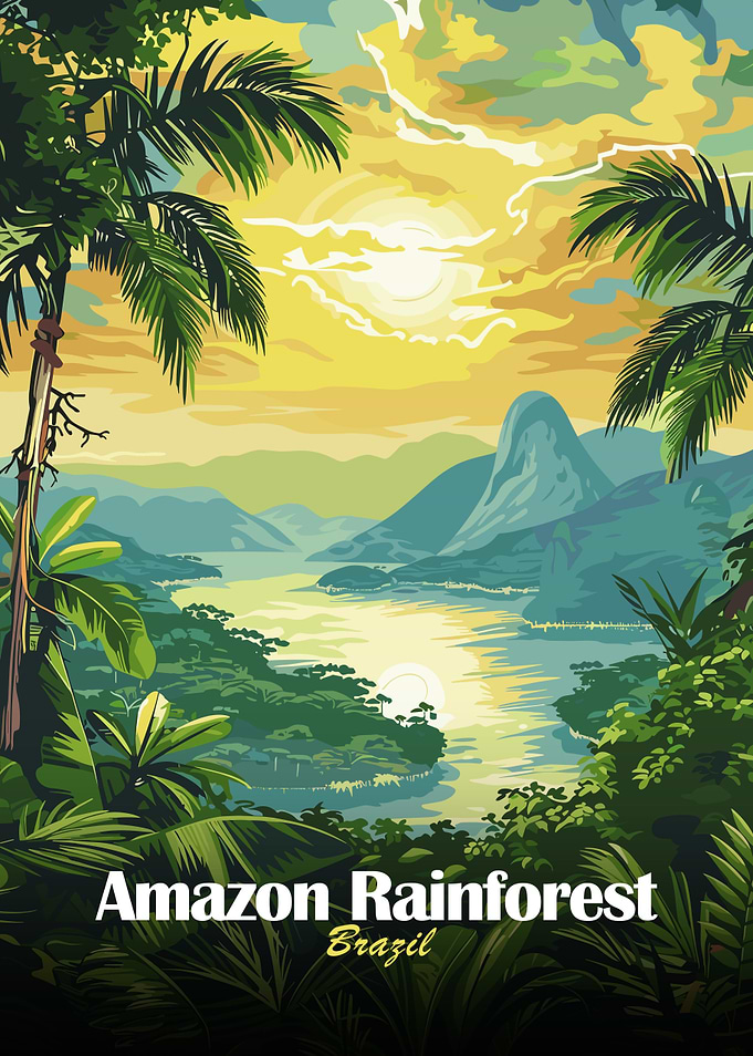 Amazon Rainforest Brazil Landscape Illustration