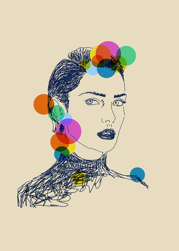 Abstract Woman Portrait with Colorful Circles