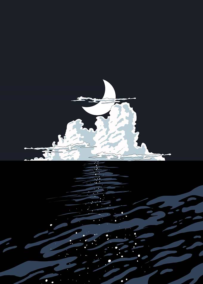 Crescent Moon Over Water