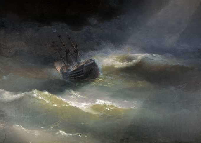 Ship in Stormy Seas Painting