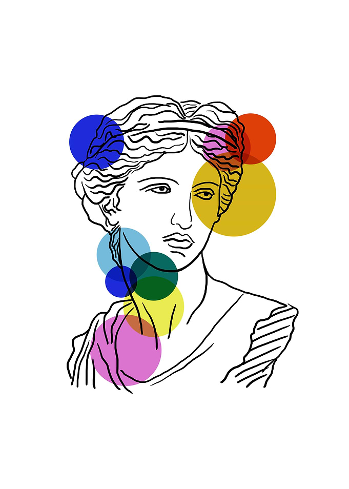 Classical Bust with Colorful Circles