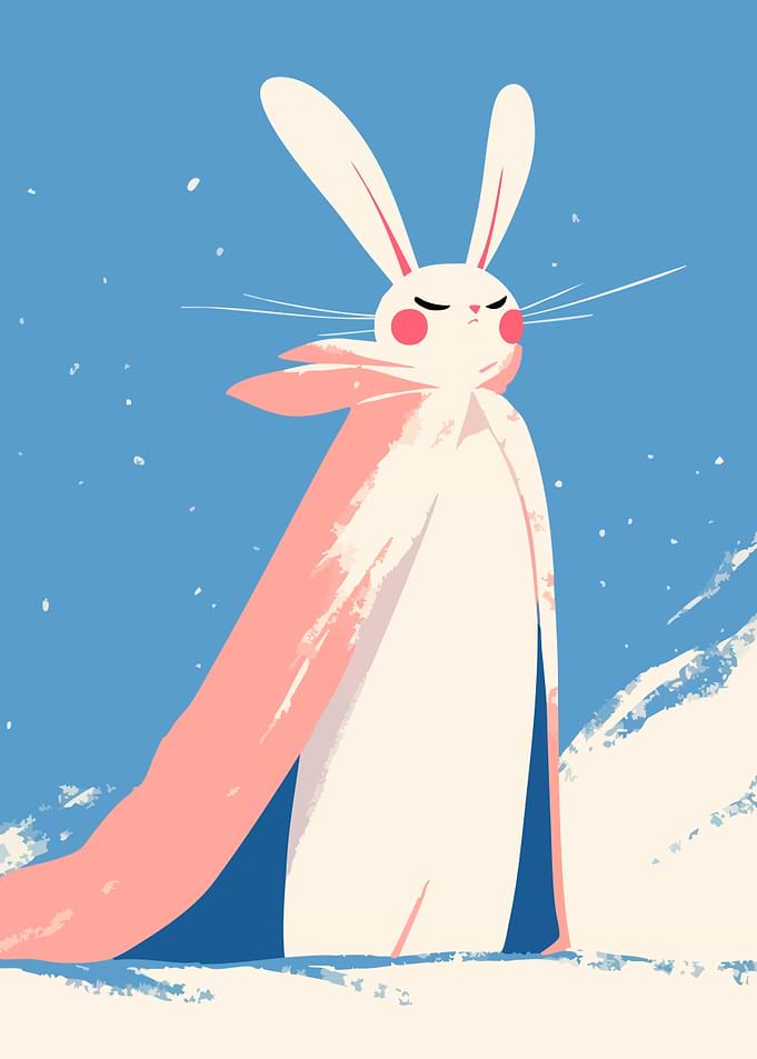 Cool Winter Snow Rabbit in Cape Minimalist Art Illustration