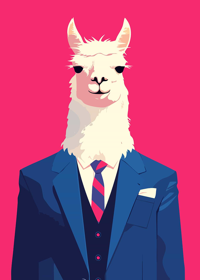Llama in Suit and Tie Fashion Portrait Minimalist Art Illustration