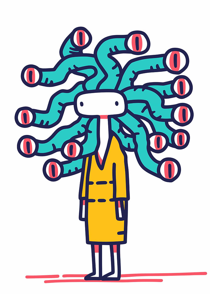 Cartoon Medusa-like Character Illustration