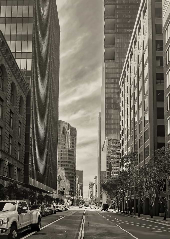 Sepia toned city street view