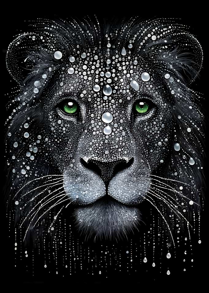 Lion with Water Droplets