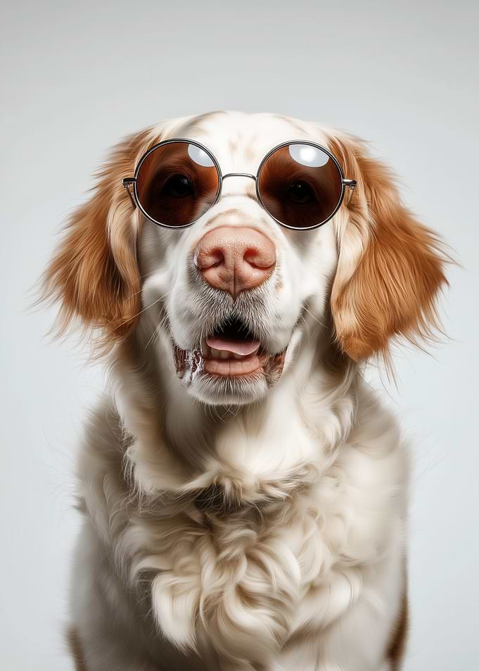 Cool Clumber Spaniel Dog with Sunglasses Portrait