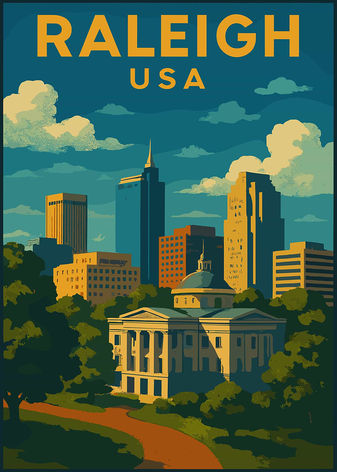 Raleigh USA Cityscape Poster