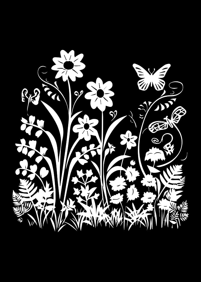 White Floral and Butterfly Illustration