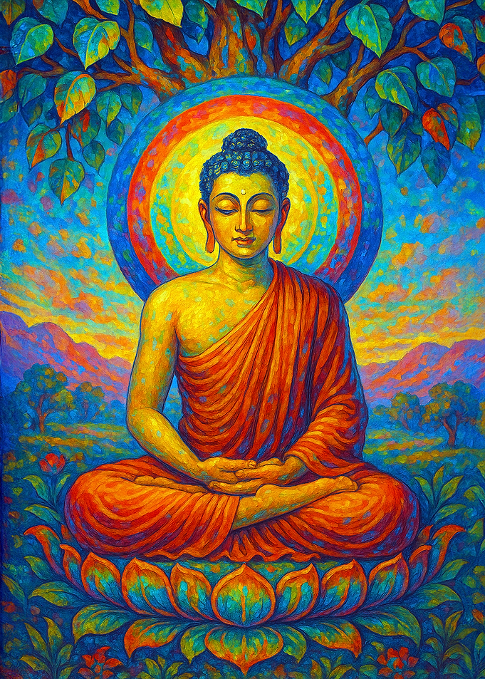 Buddha in Meditation on Lotus Flower