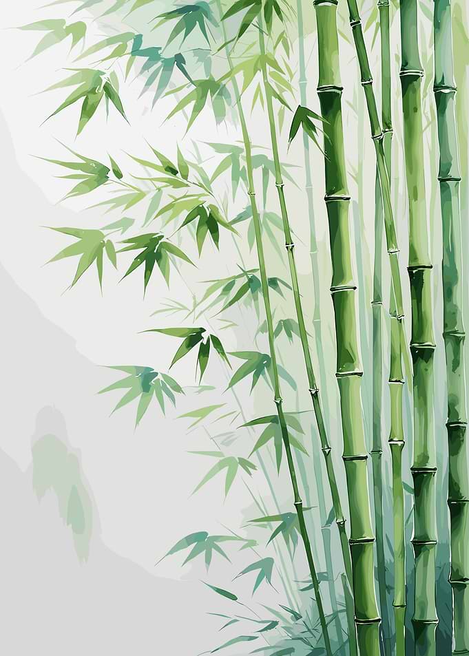 Green Bamboo Watercolor Painting